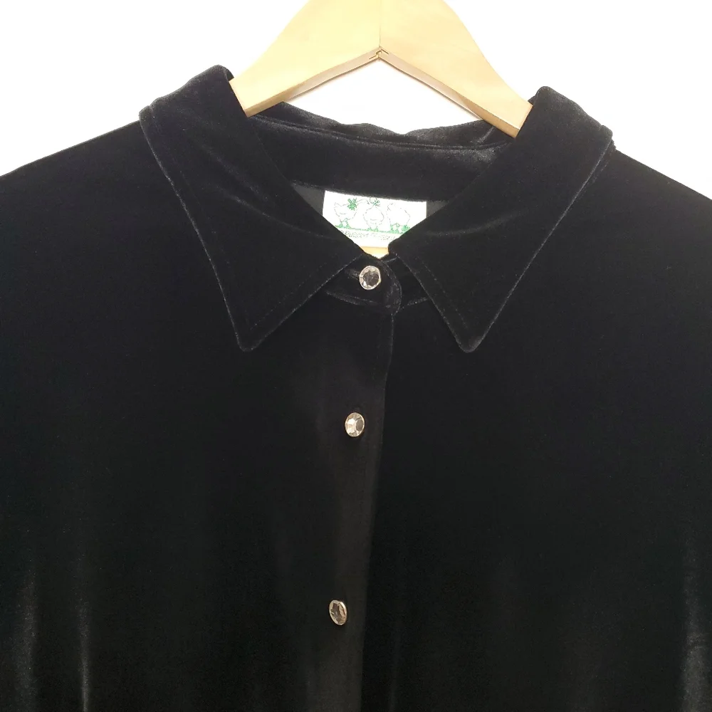 Vintage Quacker factory Velvet Shirt Sz XL Minimalist Velour Dark Academia Goth - Picture 3 of 11